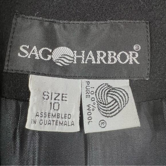 VTG Sag Harbor Womens Wool Blazer Size 10 Black 80s 90s Boxy Grandpa Minimalist - Picture 9 of 9